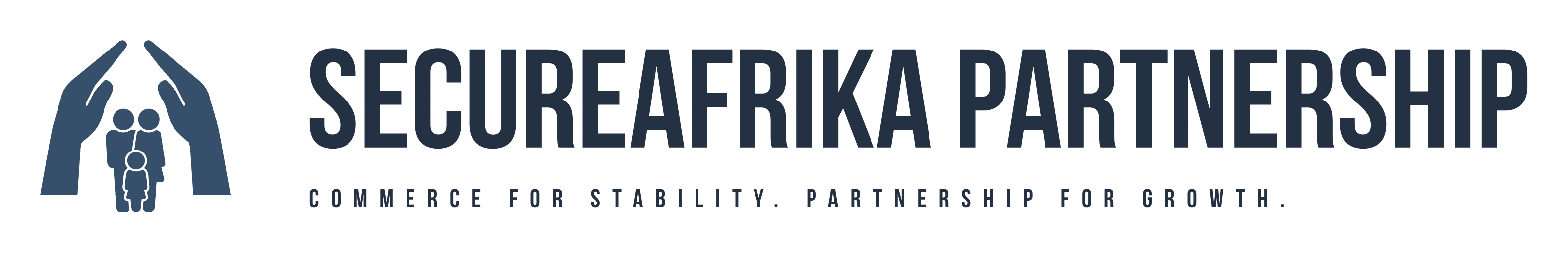 Logo for SecureAfrika Partnership, with a blue emblem of hands protecting figures, and text.