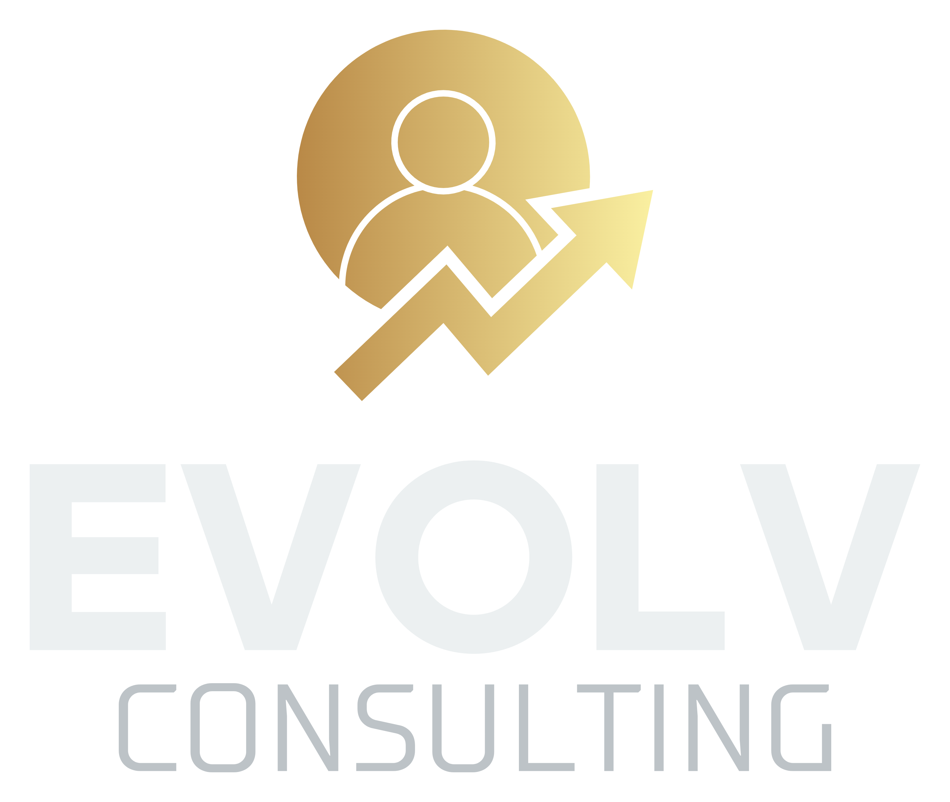 Gold figure and arrow over 