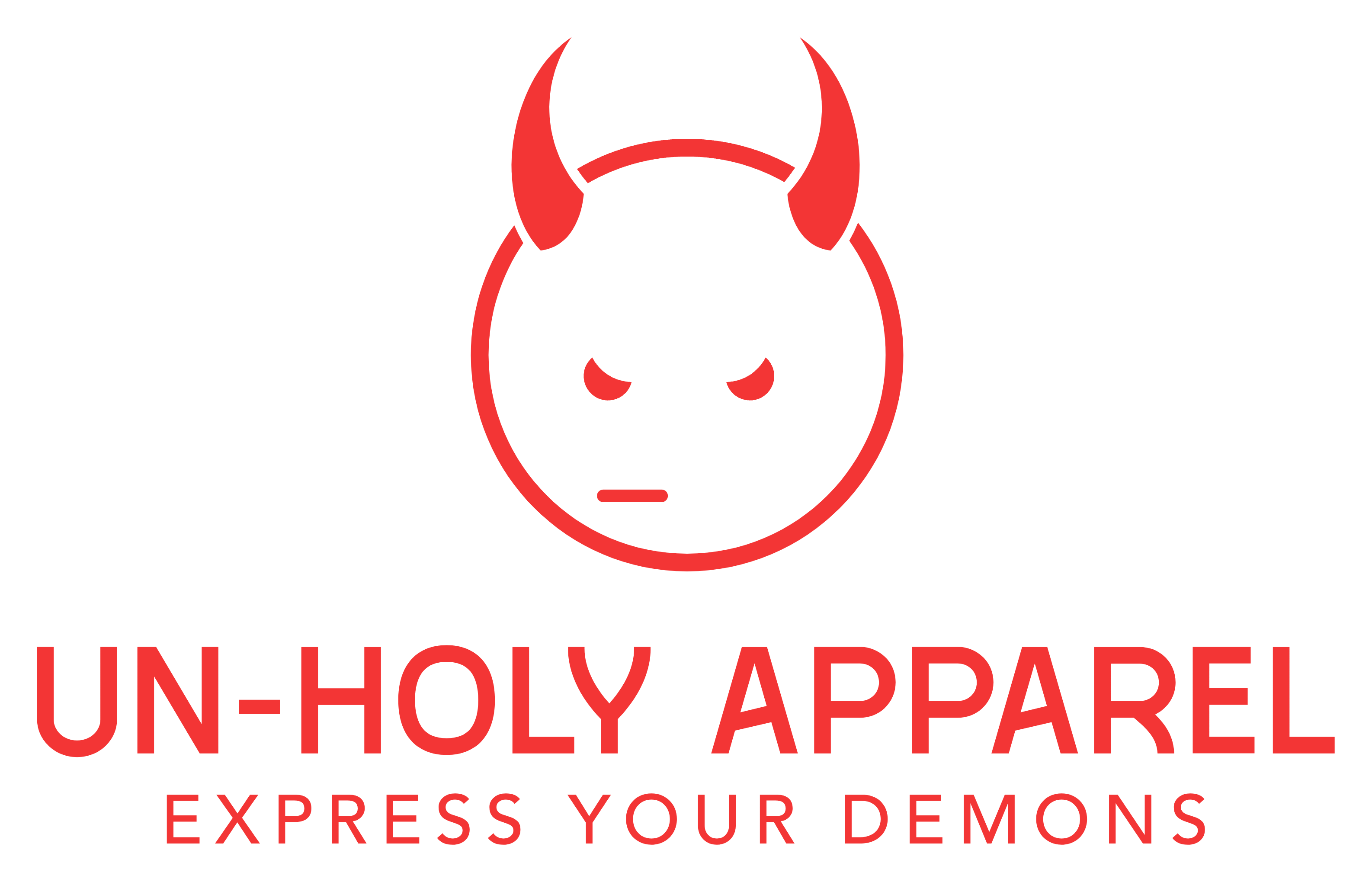 Red devil face logo with horns above the words 
