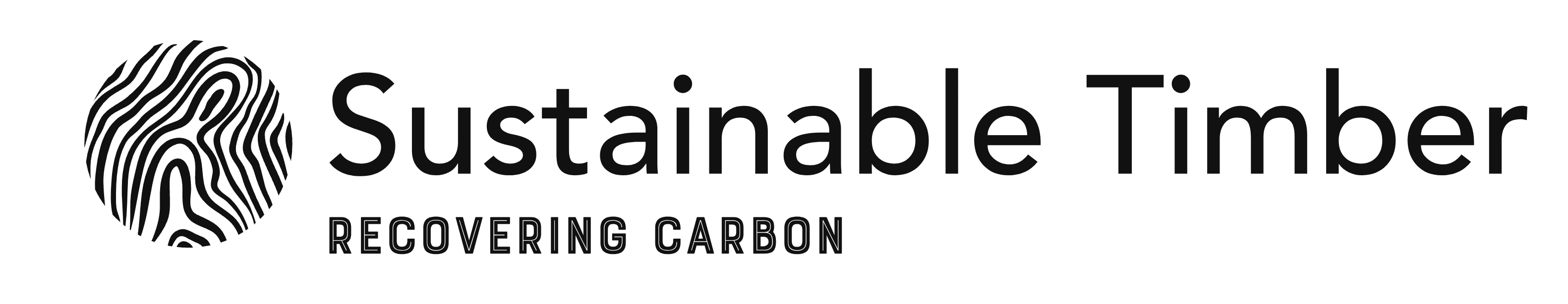 Logo of Sustainable Timber, with a wood grain design and text 