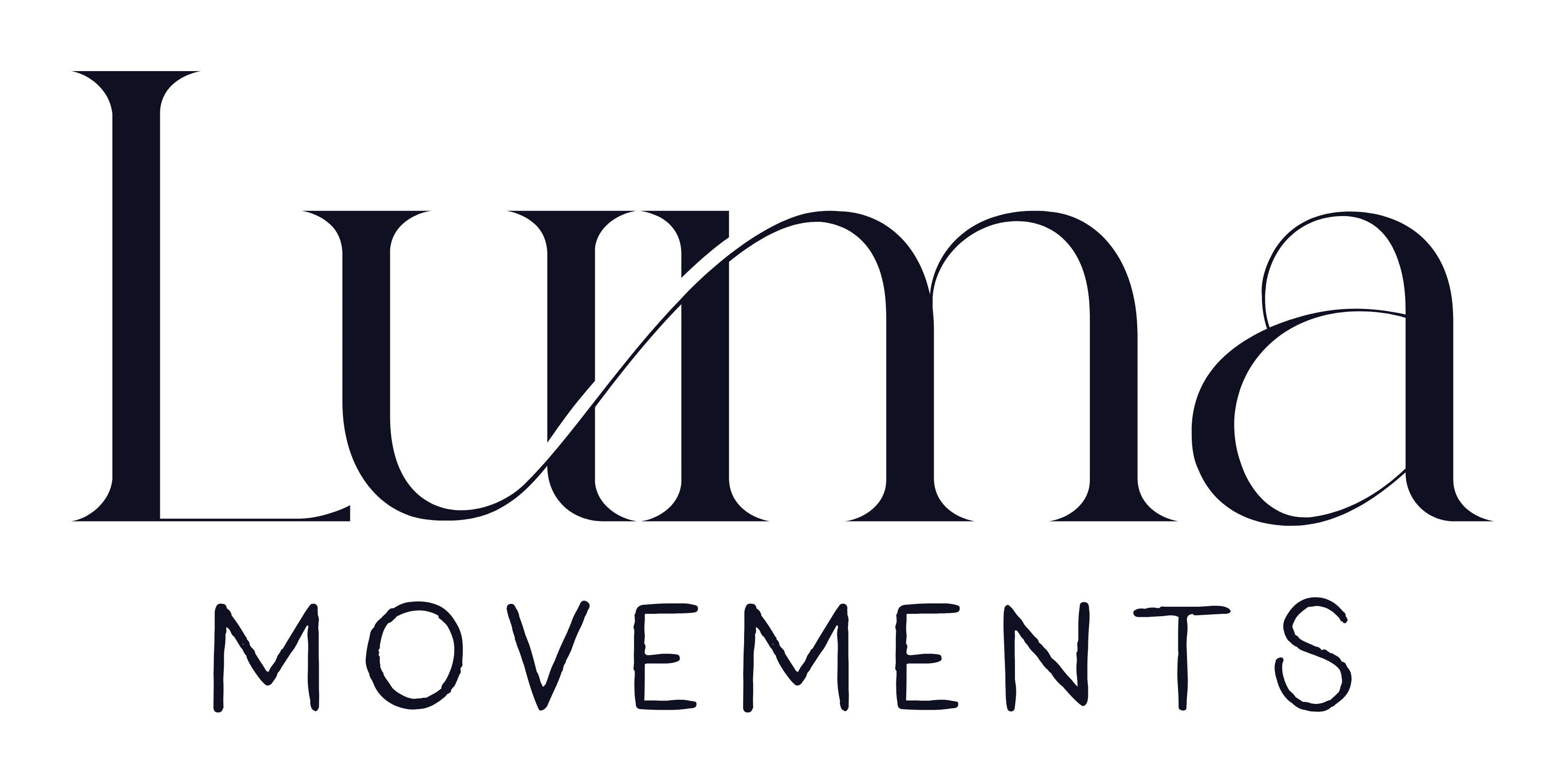 Luma Movements logo with stylized text in dark blue. 