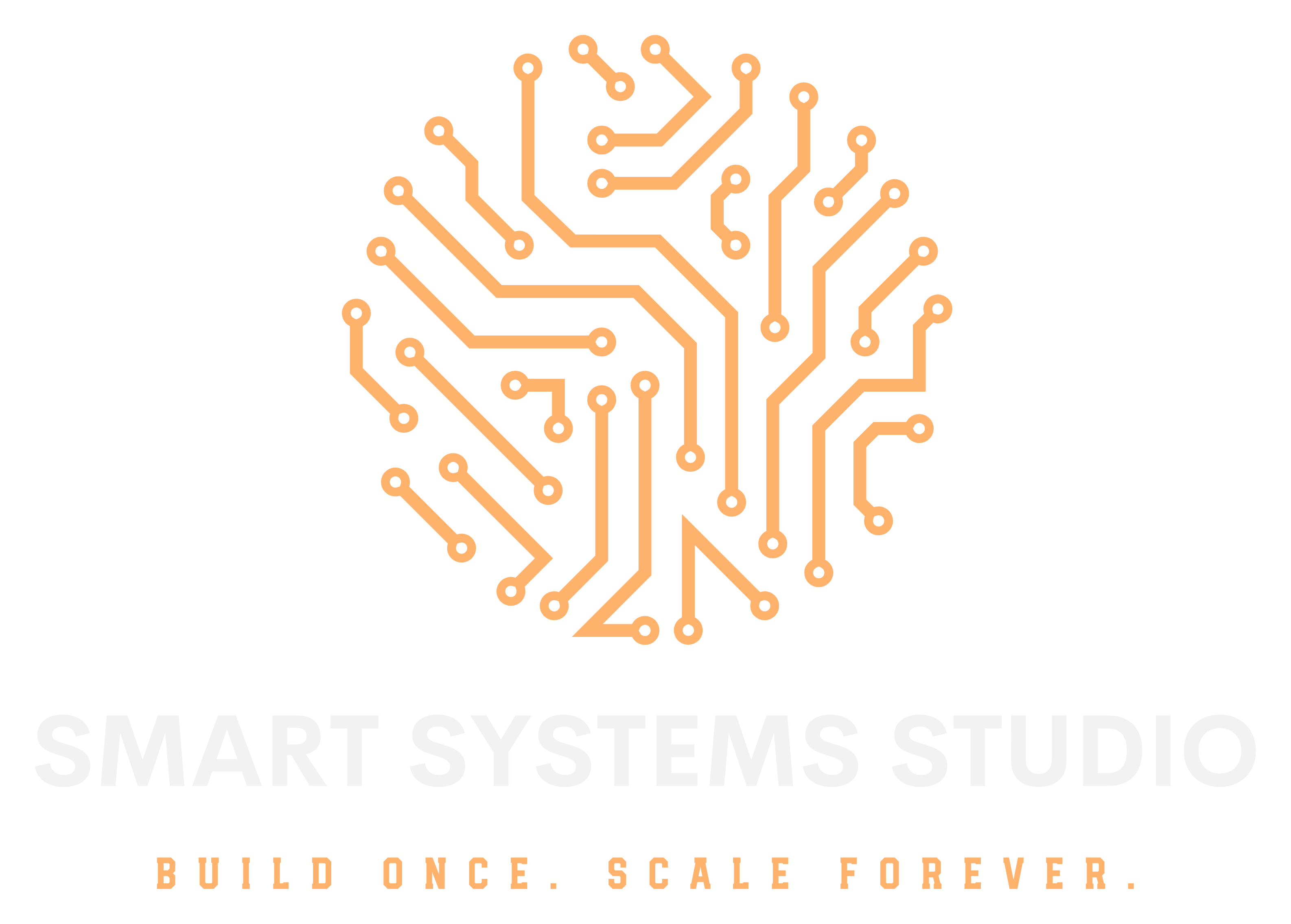 Logo: Circuit board design in a circle above 