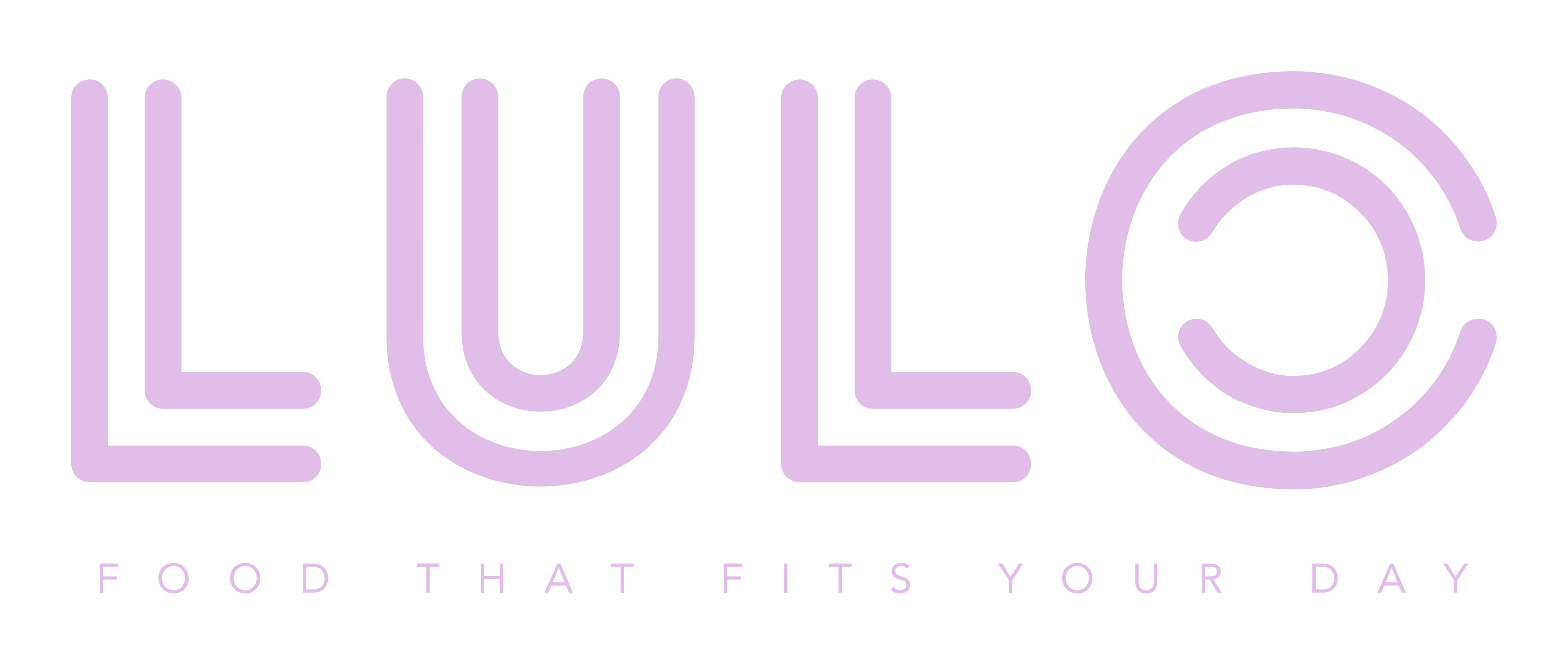 Logo for LULO, lilac text with the tagline, 