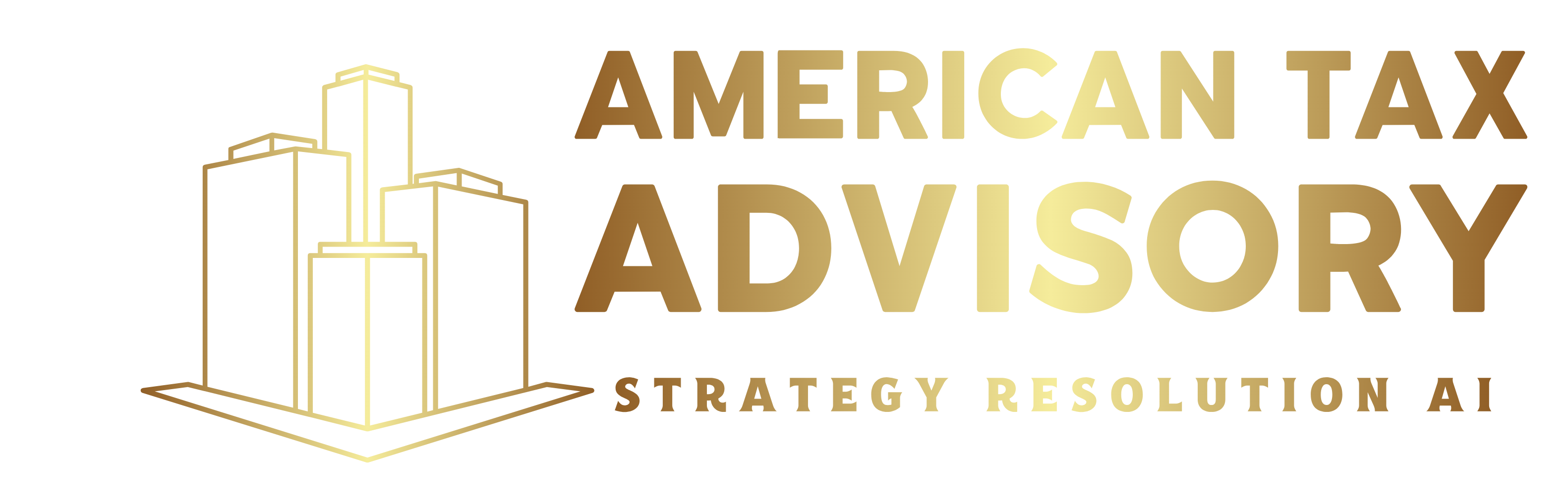 Gold logo for American Tax Advisory with a bird symbol and text: Strategy. Resolution. AI.