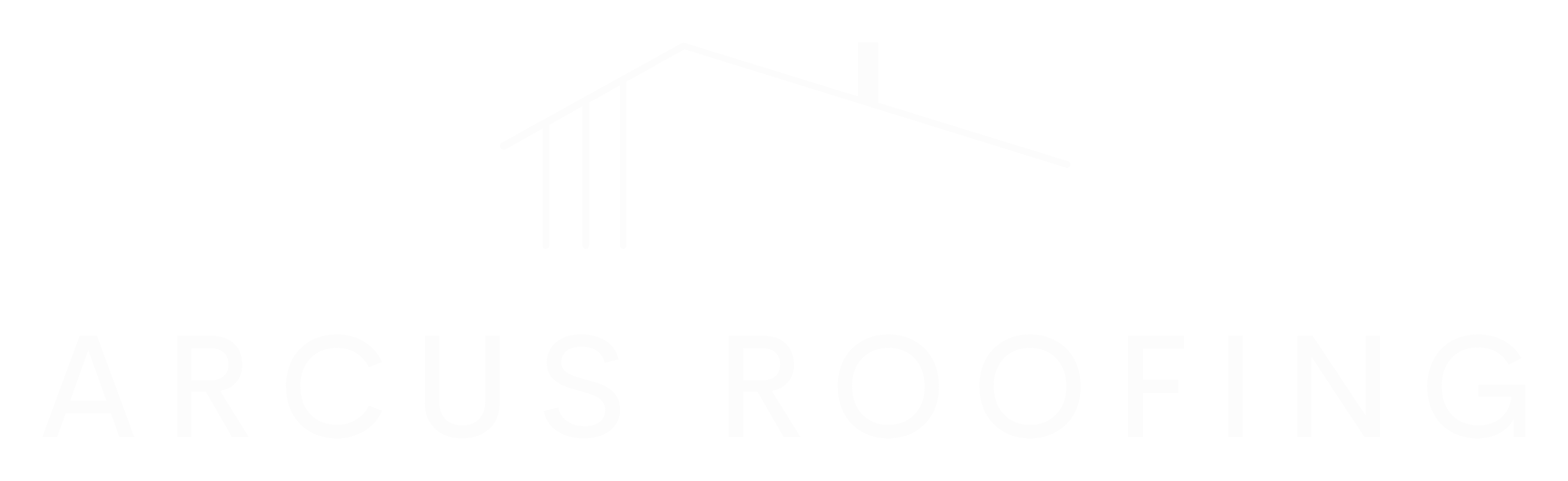Logo for Arcus Roofings; white text and stylized roof icon.