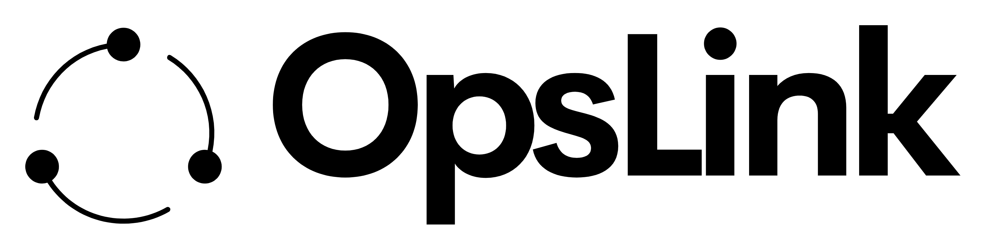 OpsLink logo with black text and a circular icon made of three connected dots