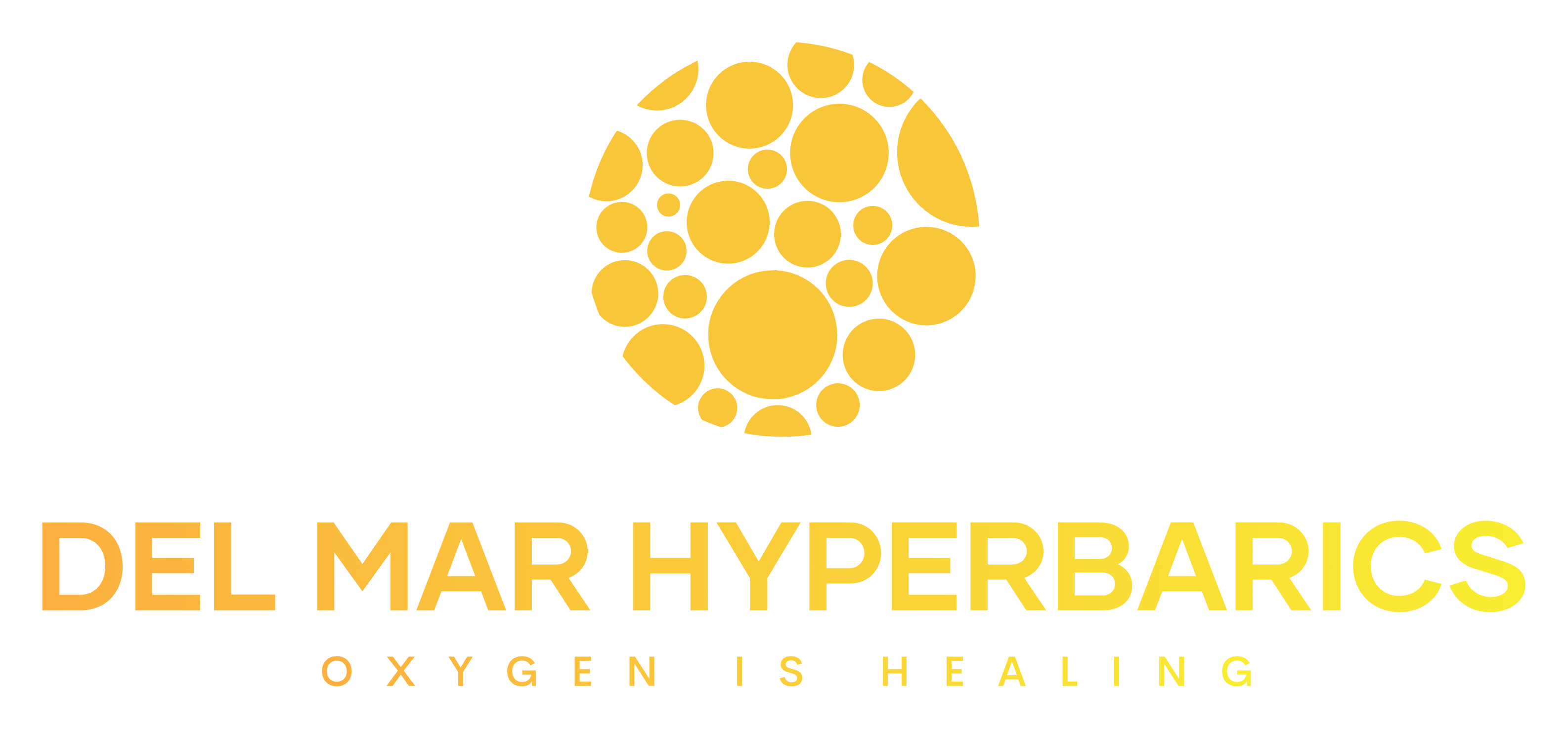 Del Mar Hyperbarics logo with yellow bubble pattern and the tagline “Oxygen Is You.”