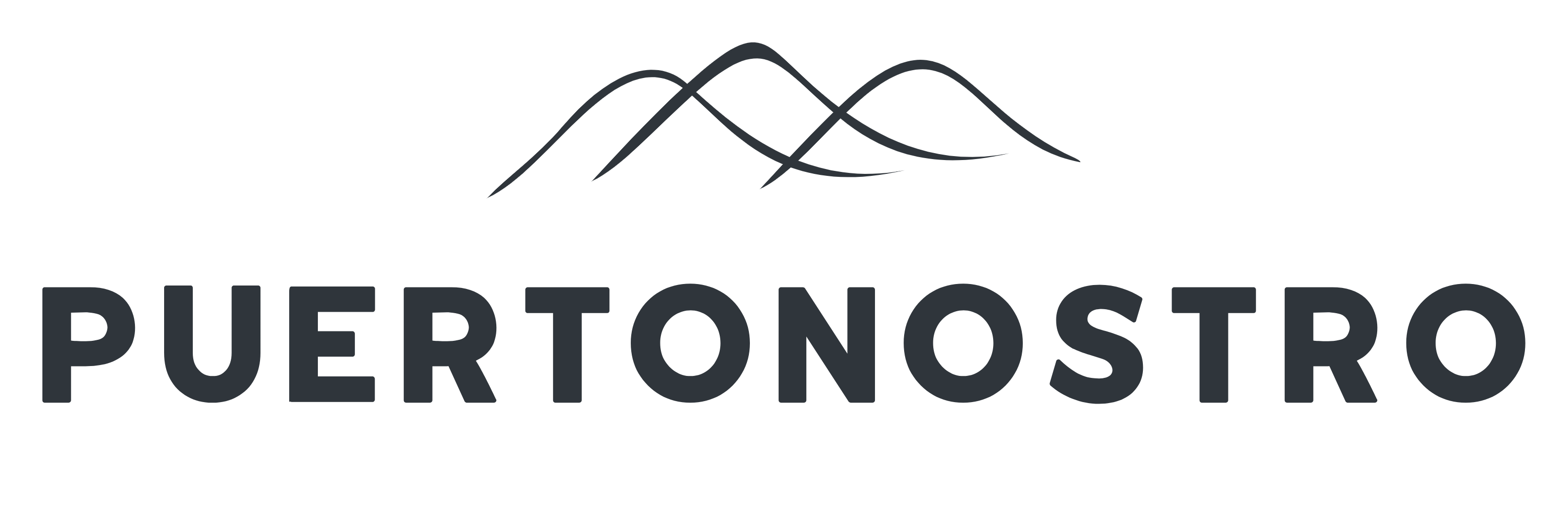 PUERTONOSTRO logo with stylized mountain lines above bold black text