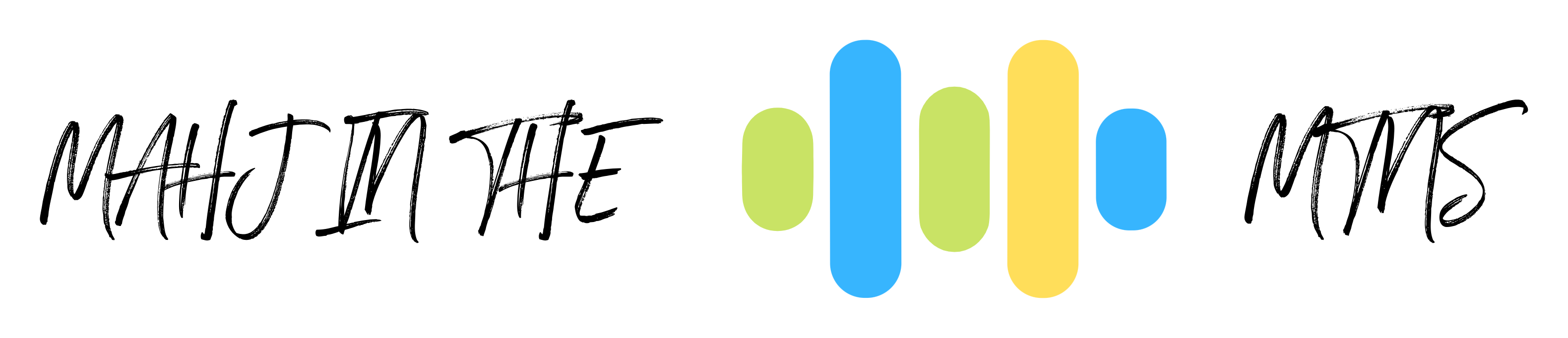 Stylized logo with colorful vertical bars and handwritten text on both sides