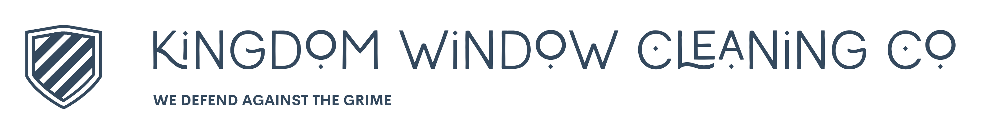 Kingdom Window Cleaning Co. logo with shield icon and blue text on a white background