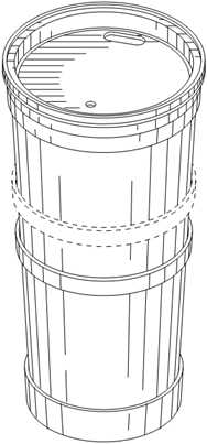 Titre : Example 1  Variant designs - figure 3.1 - Description : Figure 3.1 shows a perspective view of the third variant of the Coffee Tumbler; with one 3D circular ring on the top, two rings in the middle, one of them in broken lines and one ring in the bottom.