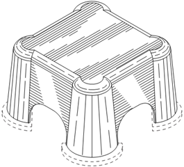 Titre : Example 9  Shading - fig. 1.1 - Description : The image shows a square Stool with the four corners shaped as semi-circular towers and the four openings between the towers are arc shaped. The shading is shown by using fine lines applied to the surface of the Stool.