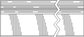 Titre : Example 14  Parallel lines broken by a zigzag - Figure 1.1 - Description : Figure 1.1 shows a Window Extrusion multiple indentations and cavities. The Window Extrusion is cut in half by two parallel lines broken by a zigzag representing an indefinite length.