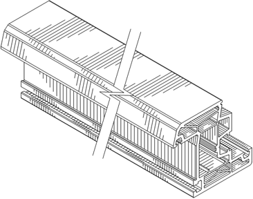 Titre : Example 15  Repeating surface pattern - Figure 1.1 - Description : Figure 1.1 shows a Ribbon with a repeating pattern showing a sun. On the right side, the Ribbon is cut in half by two parallel lines broken by a zigzag in order to represent the indefinite length of the Ribbon.