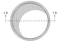 Titre : Example 20  Cross-sectional view - Figure 1.2 - Description : The image shows a Hockey Puck. 
Figure 1.2 shows a top plan view of the Hockey Puck. You can see that the inside is empty. A broken line goes across the image with a reference to 1.3 marked on both sides of the line to illustrate a cross-sectional cut. 