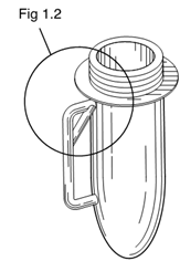 Titre : Example 21  Enlarged fragmentary or magnified view - Figure 1.2 - Description : The image shows a Test Tube with Ergonomic Handle.

Figure 1.2 is an enlarged fragmentary view of the content shown in the circle of figure 1.1 (the top part of the handle).
