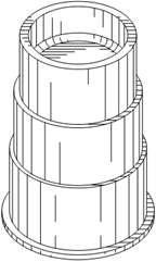 Titre : Example 25  Extended and retracted views - Figure 1.1 - Description : The Telescoping Container Cap consist of three parts on top of each other where the bottom part is the widest and the top part is smallest such that container can extend and retract. 

Figure 1.1 shows a perspective view of the Telescoping Container Cap in a fully extended position where all three parts are visible.
