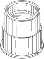 Titre : Example 25  Extended and retracted views - Figure 1.3 - Description : The Telescoping Container Cap consist of three parts on top of each other where the bottom part is the widest and the top part is smallest such that container can extend and retract.

Figure 1.3 shows a perspective view of the Telescoping Container Cap in a fully retracted position where the top two parts are retracted and only the bottom part is visible.
