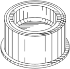 Titre : Example 25  Extended and retracted views - Figure 1.3 - Description : The Telescoping Container Cap consist of three parts on top of each other where the bottom part is the widest and the top part is smallest such that container can extend and retract.

Figure 1.3 shows a perspective view of the Telescoping Container Cap in a fully retracted position where the top two parts are retracted and only the bottom part is visible.
