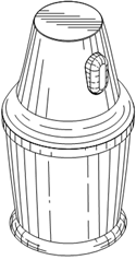 Titre : Example 26  Exploded view for multi-component articles - Figure 1.1 - Description : Figure 1.1 shows a perspective view of a Food Processor. The image shows a container of cylindrical shape with a cap that looks like an inverted funnel. 
