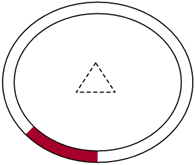 Titre : Example 29  Computer-generated animated designs - Figure 1.2 - Description : This image shows a Thermostat Display Screen consisting of a double circle inside which a colour is displayed in a progressive manner to illustrate the changing temperature. 

Figure 1.2 is a second frame of the sequence of the first variant showing a dark red colour on almost half of the surface between the two circles.