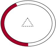 Titre : Example 29  Computer-generated animated designs - Figure 1.2 - Description : This image shows a Thermostat Display Screen consisting of a double circle inside which a colour is displayed in a progressive manner to illustrate the changing temperature. 

Figure 1.2 is a second frame of the sequence of the first variant showing a dark red colour on almost half of the surface between the two circles.