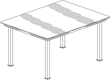 Titre : Example 30 - Statement of limitation for part of the article - Figure 1.1 - Description : The image shows a perspective view of a rectangular shaped Table with four legs. Diagonal shading lines are shown on the Table.