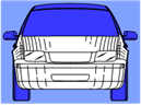 Titre : Example 33  Use of colouring to limit the design - Figure 1.1 - Description : Figure 1.1 shows a front view of a Car where the front part of the Car shows details of the design. The rest of the Car is coloured in dark blue so the details appear blurred or imperceptible. The colour is used to limit the design to the front part of the Car.  

