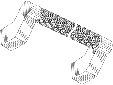 Titre : Exemple 19  Partie de longueur variable qui comporte des caractristiques tridimensionnelles - Figure 1.1 - Description : Limage montre un Porte-serviette avec des caractristiques tridimensionnelles qui se rptent dans la barre du Porte-serviette. Deux lignes parallles coupent la barre en deux afin dillustrer que cette partie est de longueur variable.
