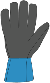 Titre : Exemple 27  Couleur dans les reproductions - Figure 1.1 - Description : La figure 1.1 est une vue de face du ct ventral dun Gant de deux diffrentes couleurs. La manchette est de couleur PANTONE* Bleu 3538C. Le reste du Gant est de couleur gris fonc PANTONE* Gris 425C. *PANTONE est une marque de commerce dpose.
