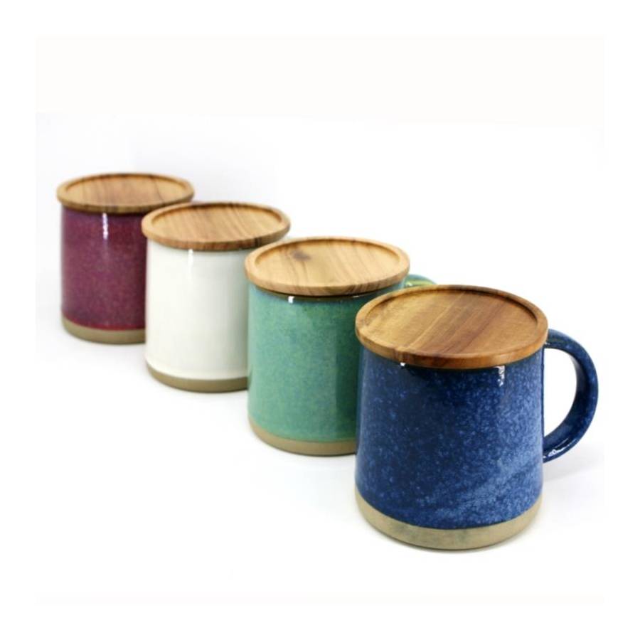 Additional view 2 of Tasse lustrée avec couvercle en acacia - Bleu
