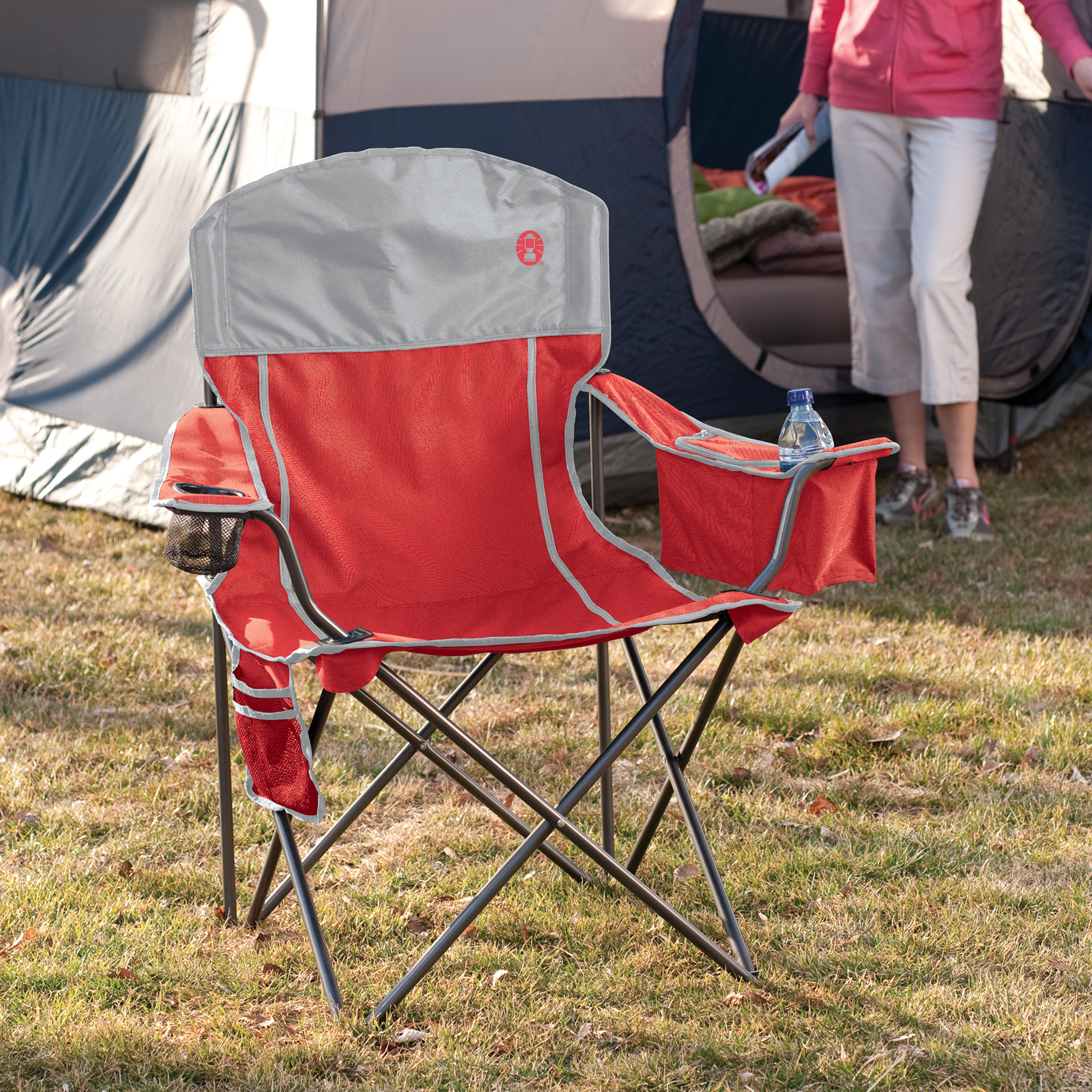 Additional view 1 of Fauteuil pliant avec glacière Coleman, chaise de camping - Rouge/Gris