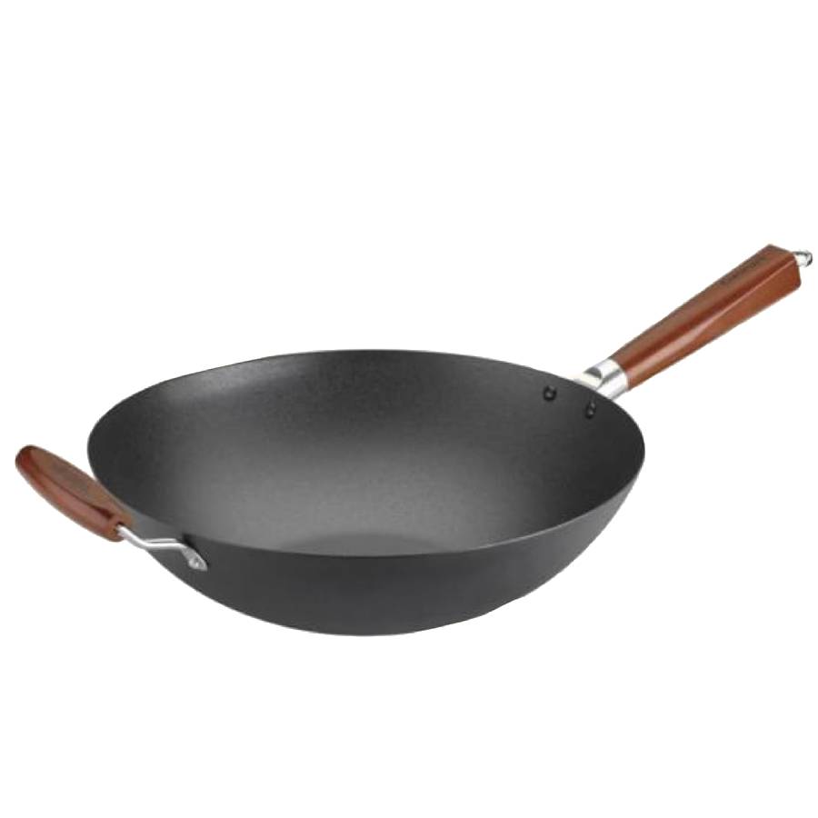 Additional view 1 of Wok en acier pré-culotté avec poignée auxiliaire - 35,5 cm 