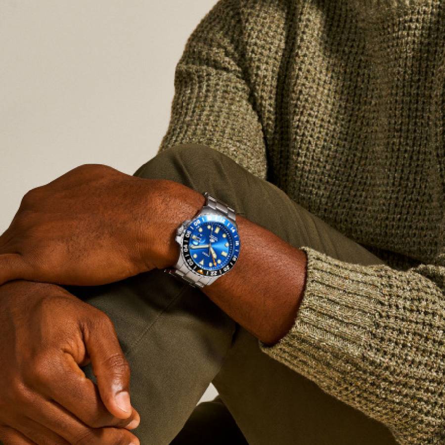 Additional view 2 of Montre Blue Diver, cadran date à index bleus - Acier inoxydable - 46 mm