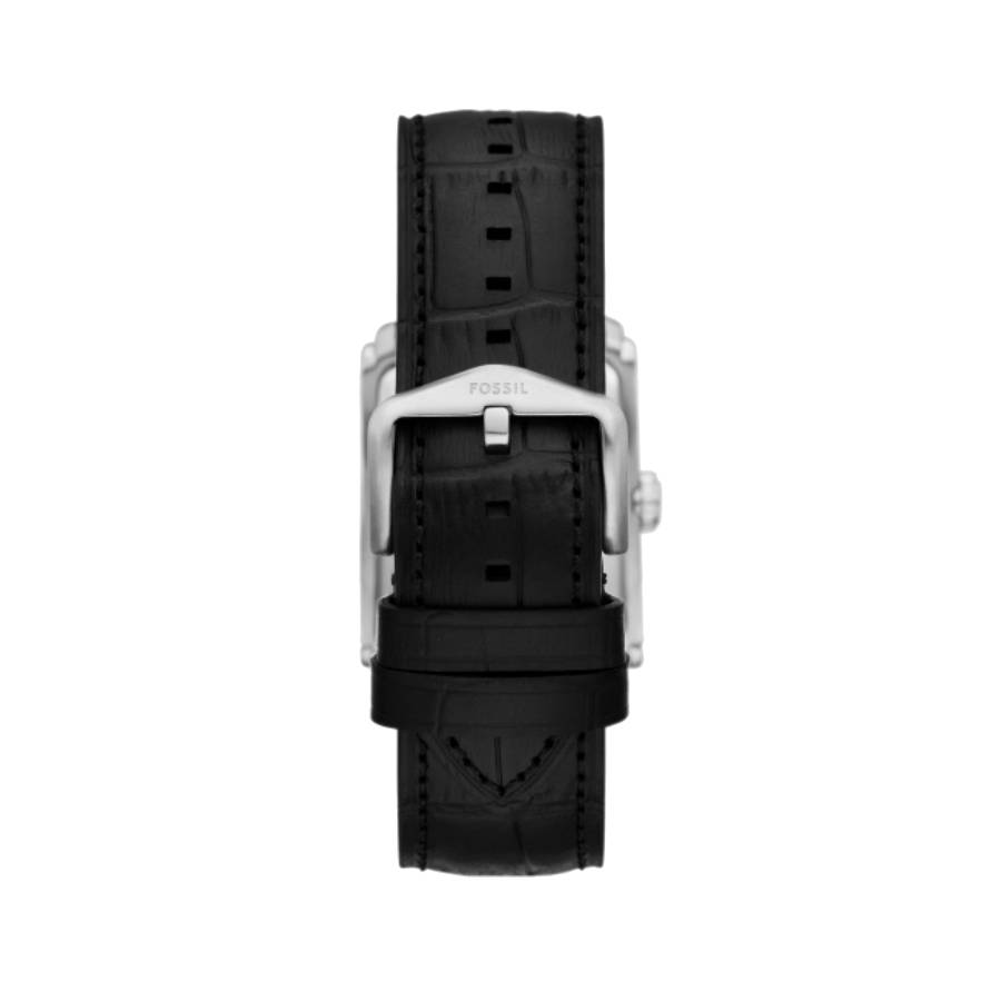 Additional view 1 of Montre Carraway rectangulaire cadran argenté et chiffres romains - Bracelet en cuir noir - 30 mm