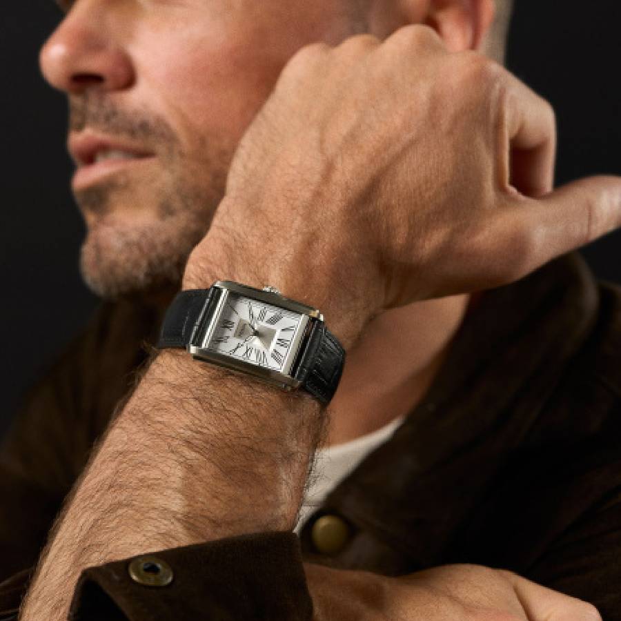 Additional view 2 of Montre Carraway rectangulaire cadran argenté et chiffres romains - Bracelet en cuir noir - 30 mm
