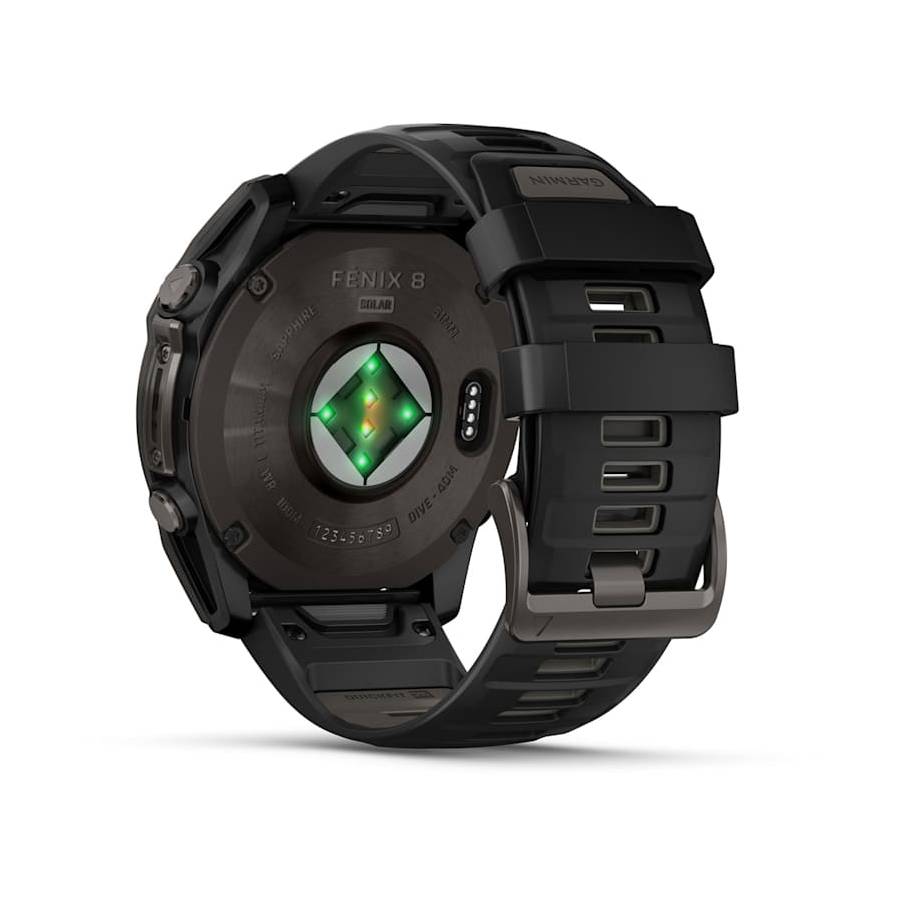 Additional view 1 of fēnix 8 Smartwatch Solar Sapphire - Carbon Gray DLC Titanium with Black/Pebble Gray Silicone Band - 51 mm