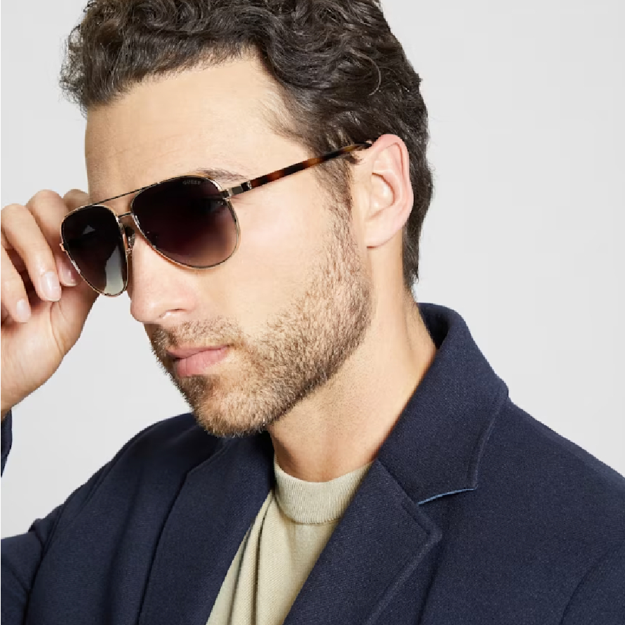 Additional view 2 of Lunettes de soleil aviateur en métal - Homme - Dorées/Vert