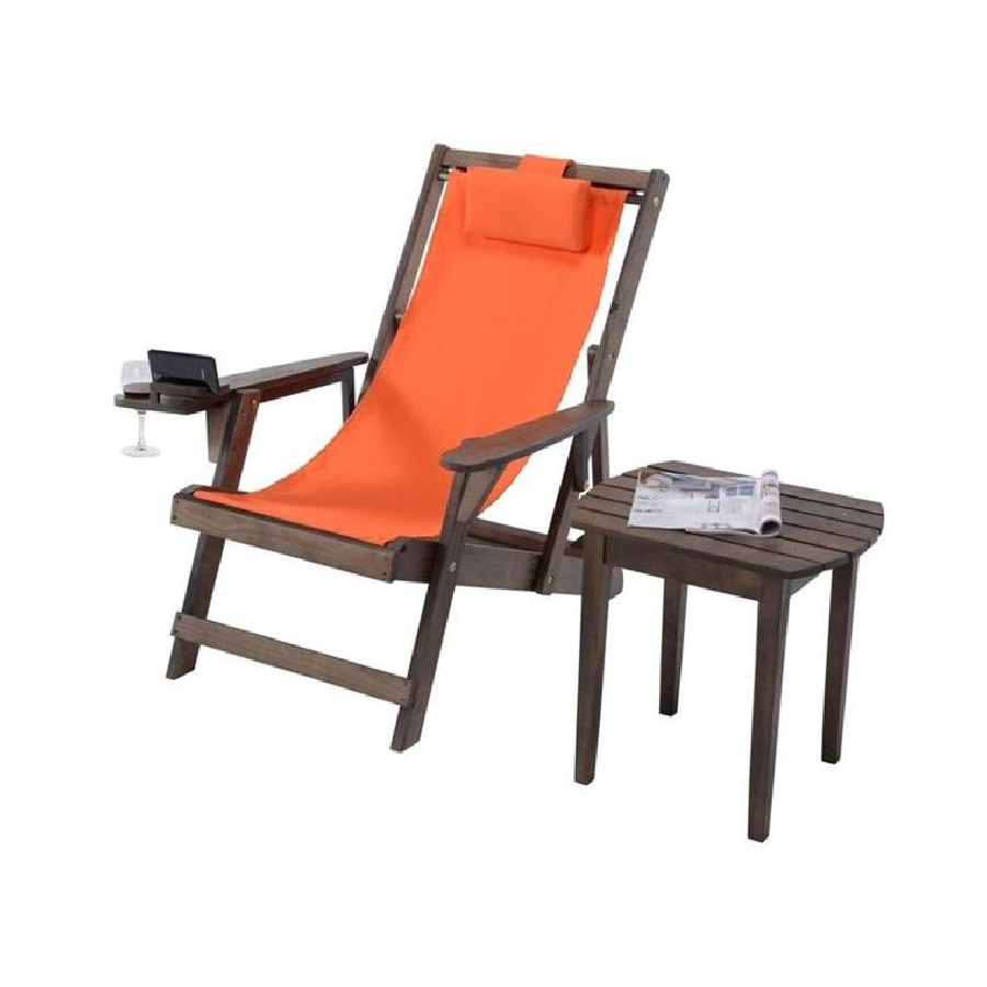 Additional view 1 of Chaise sling en toile avec porte-gobelet et porte-verre à vin Collection Romantic
