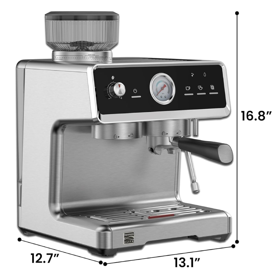 Additional view 1 of Machine à expresso semi-automatique en acier inoxydable, tassement automatique, moulin et mousseur