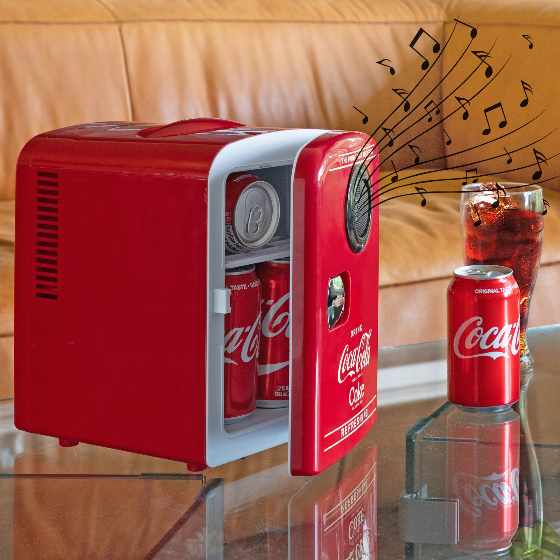Additional view 1 of Mini réfrigérateur/réchauffeur Coca-Cola 4L avec haut-parleur Bluetooth 6 canettes