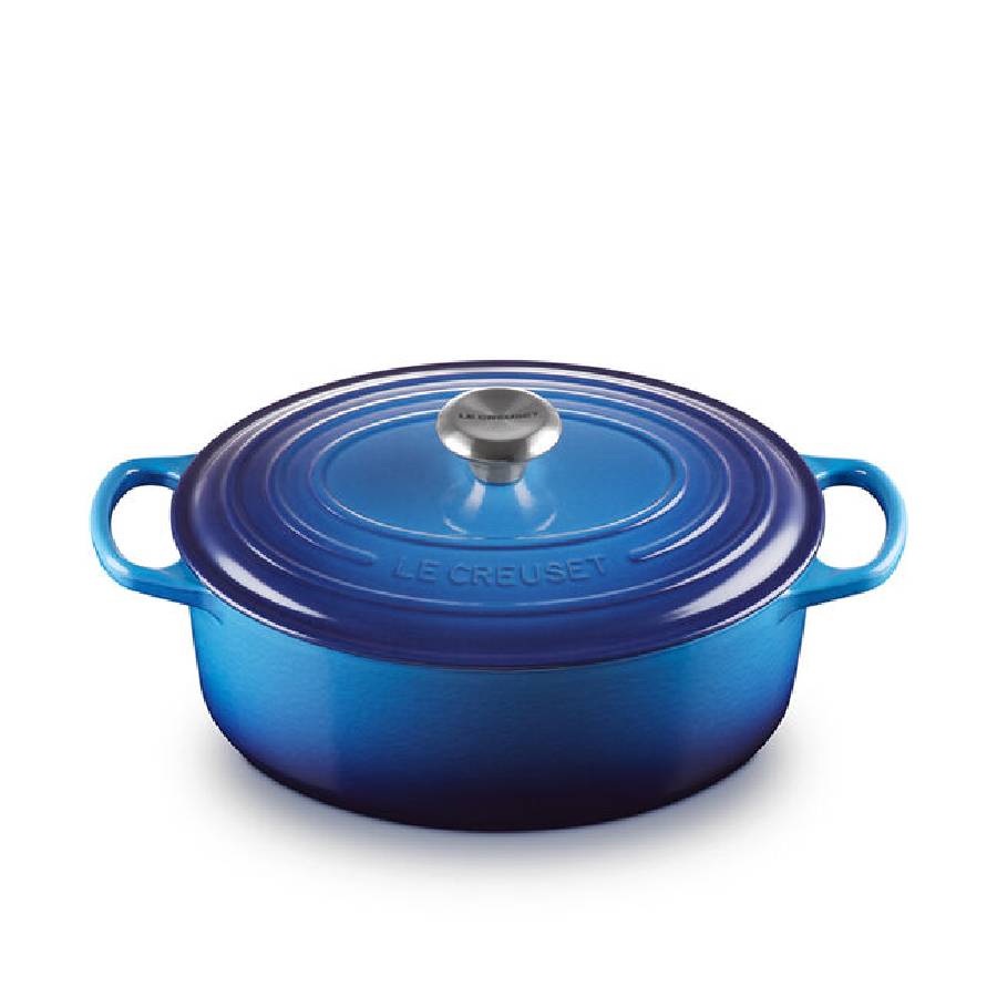 Additional view 5 of Batterie de cuisine en fonte émaillée, avec cocotte rectangulaire - Bleuet - 5 pièces