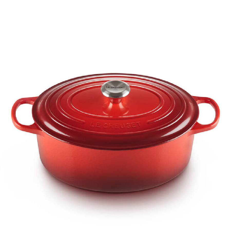 Additional view 4 of Batterie de cuisine en fonte émaillée avec plat de cuisson - Cerise - 5 pièces