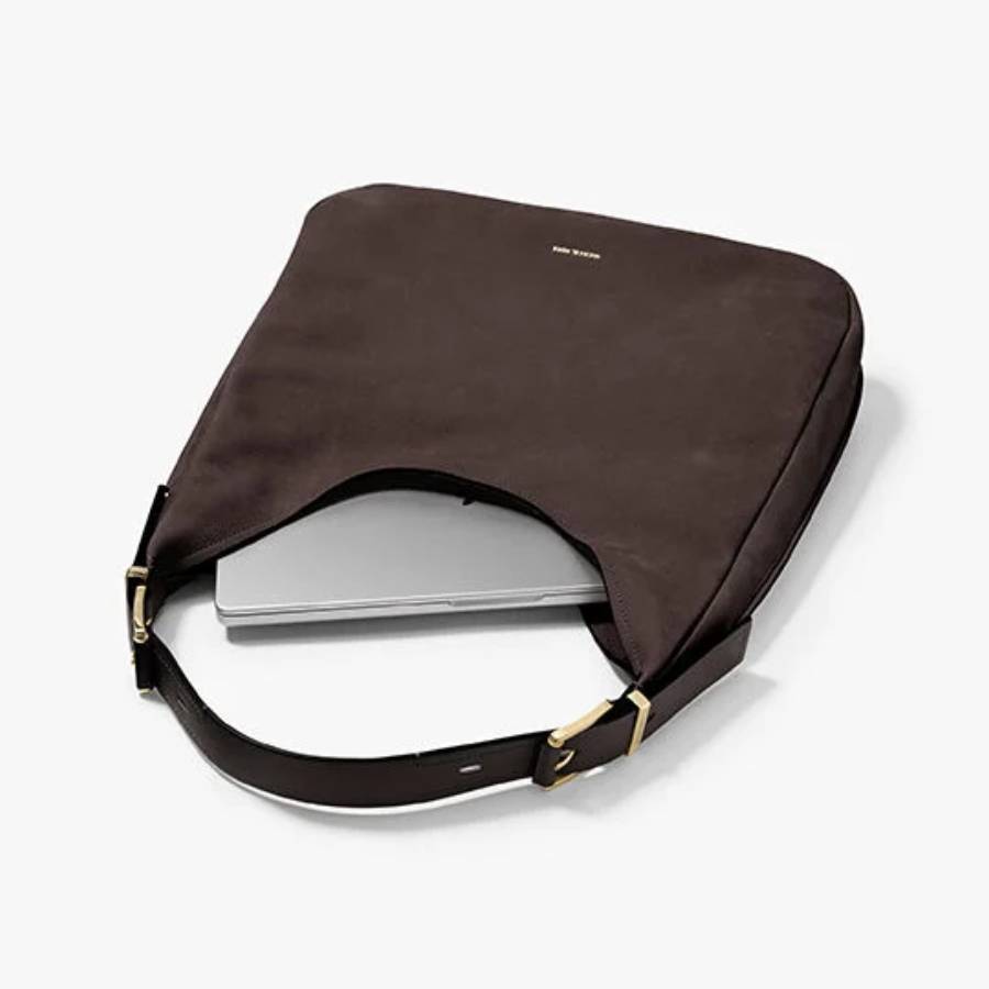 Additional view 1 of Grand sac à bandoulière hobo en nubuck Nolita - Chocolat