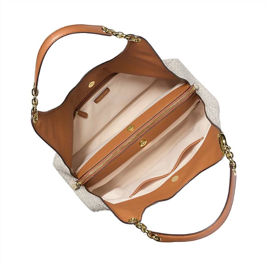 Additional view 2 of Ellie Signature Canvas Large Shoulder Bag  - Vanilla/Acorn