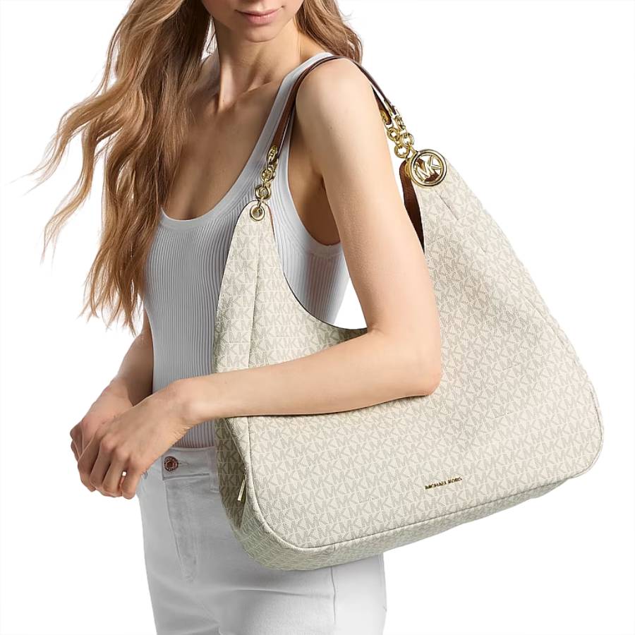 Additional view 1 of Ellie Signature Canvas Large Shoulder Bag  - Vanilla/Acorn