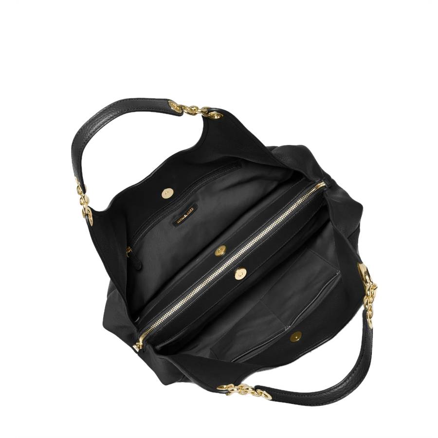 Additional view 1 of Ellie Large Pebbled Leather Shoulder Bag - Black