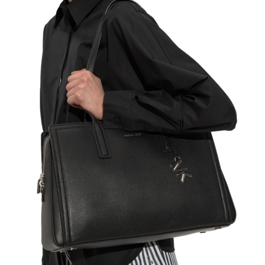 Additional view 2 of Sac fourre-tout en cuir grainé Laila - Noir - Moyen