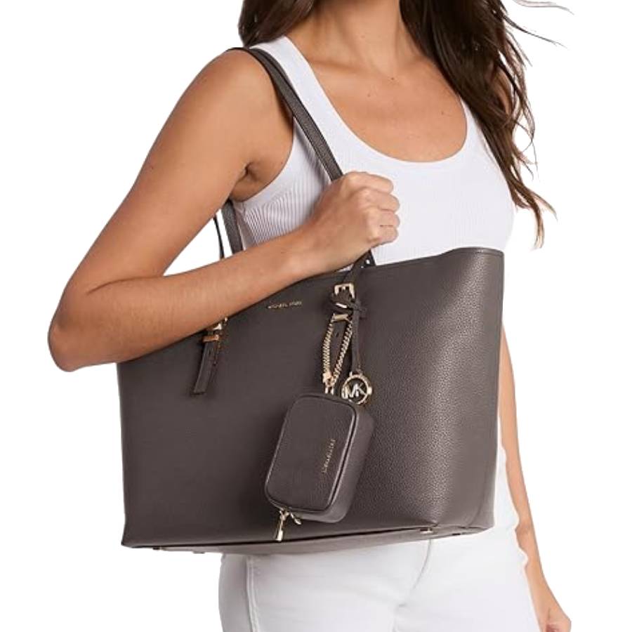 Additional view 2 of Sac fourre-tout Quinn en cuir grainé - Chocolat - Grand