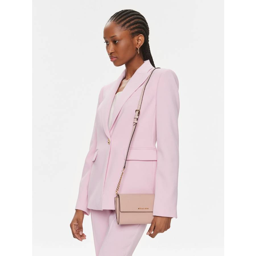 Additional view 1 of Sac portefeuille à bandoulière en cuir Saffiano Jet Set - Rose tendre - Grand